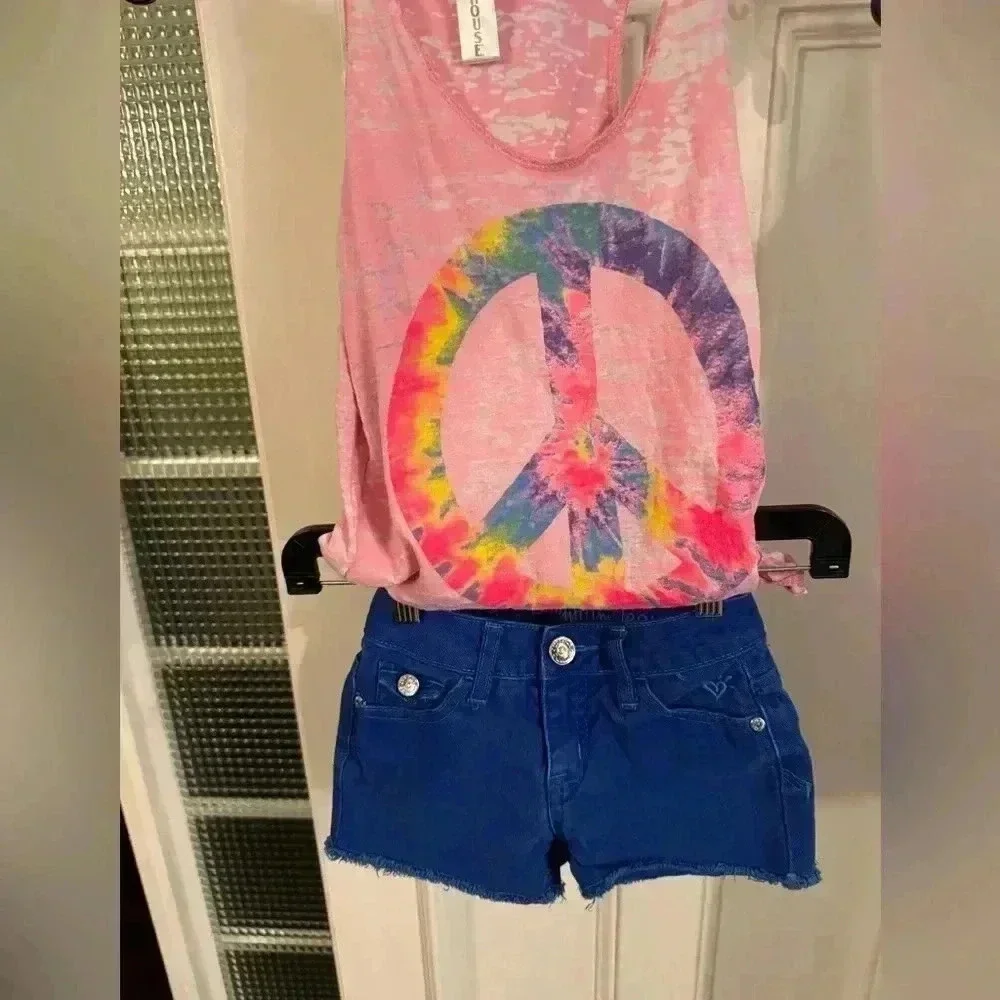 Justice blue shorts 8S & firehouse tank (S) girls 2 piece outfit